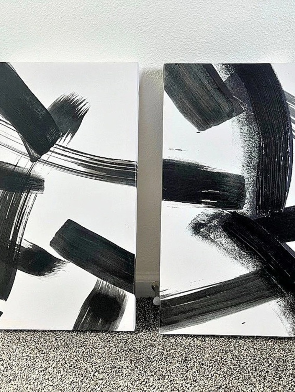 Set of 2 Modern Black & White Abstract Canvas Wall Art Prints 16x20